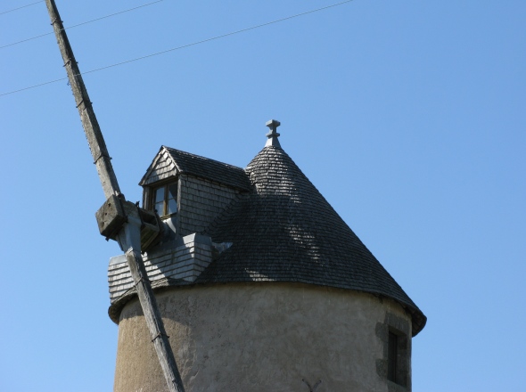 Le moulin de Billion - vue rapproche du toit et de la tte de l'arbre