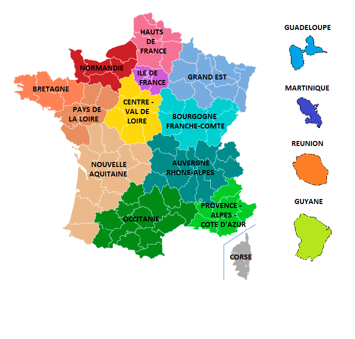 Carte des régions de France au 1er janvier 2016